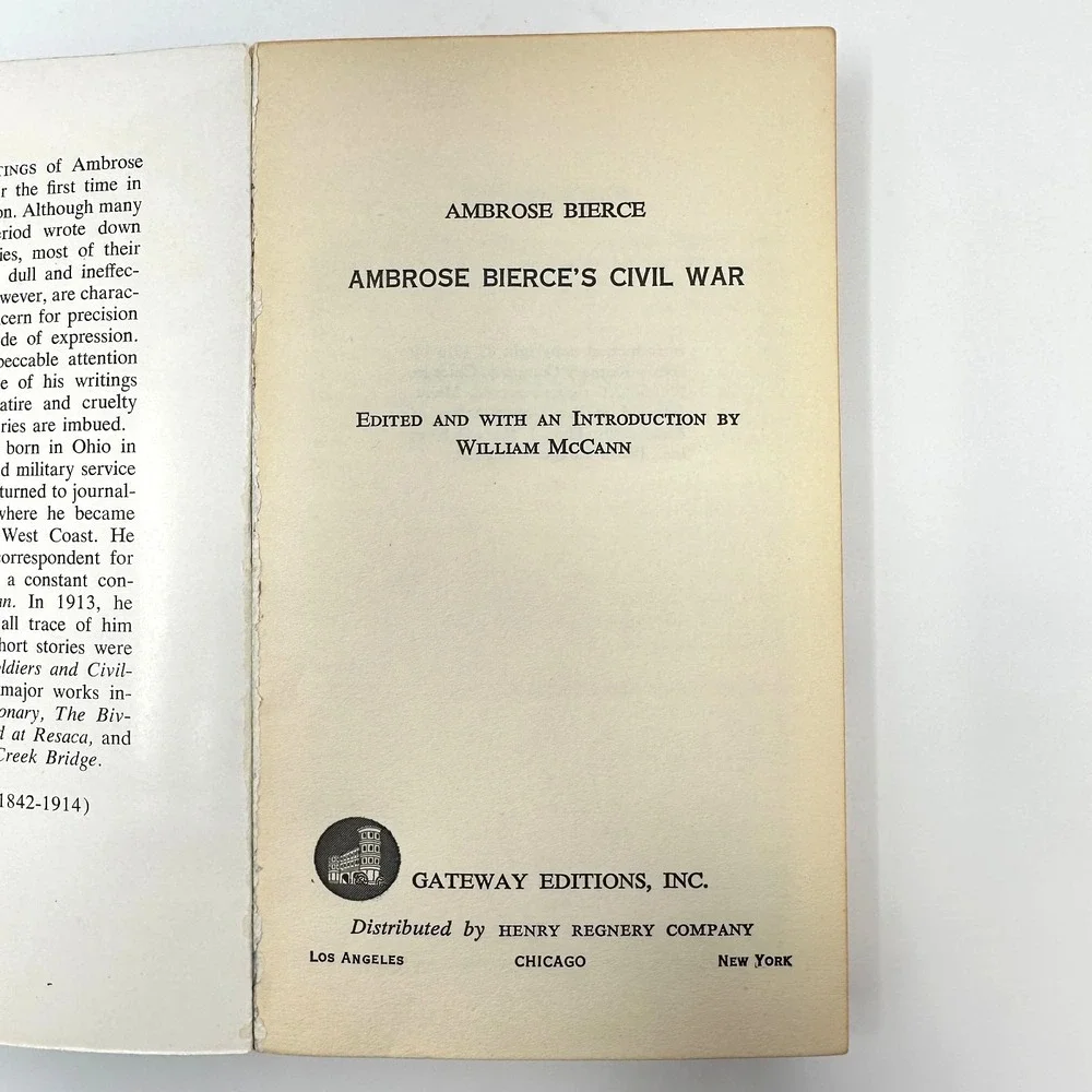 Vintage 1960s Ambrose Bierce Civil War Gateway Edition Paperback Classic Book